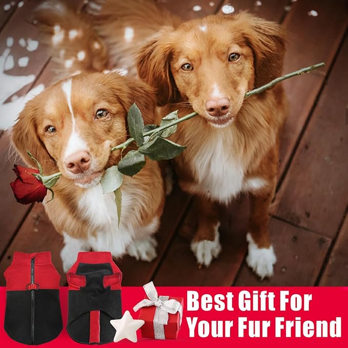 Idepet Dog Fleece Vest Sweater Zip Up Warm Pullover Dogs Jacket with D-Ring Leash Winter Cold Weater Coat Pet Sweatershirt Clothes Hoodie for Small Medium Dogs Boy Girl (Red/Black, M)