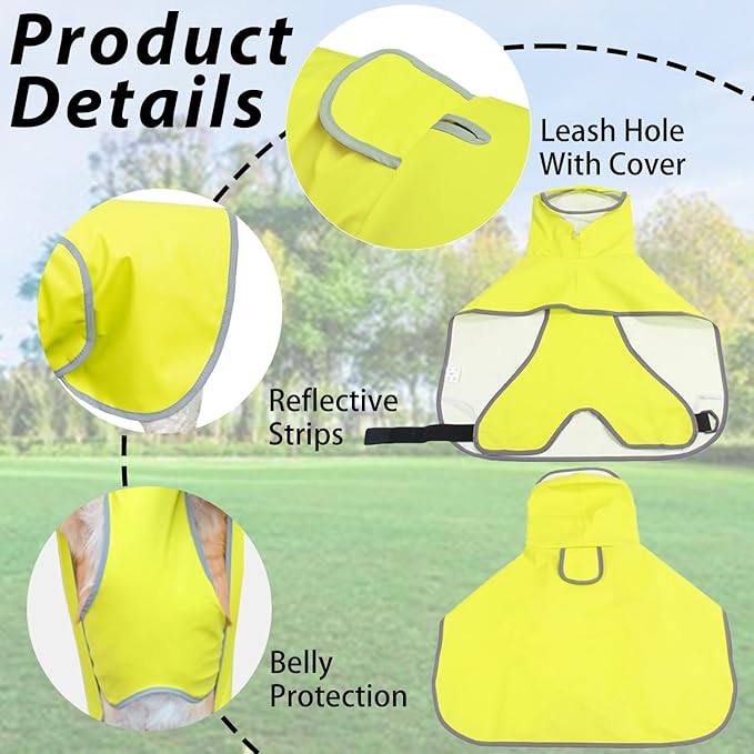 Dog Raincoat Hooded Slicker Poncho - Reflective Lightweight Pet Rain Jacket Coat,Dog Waterproof Raincoat with Adjustable Belly Strap for Small,Medium, Large Dogs (Green, X-Large)