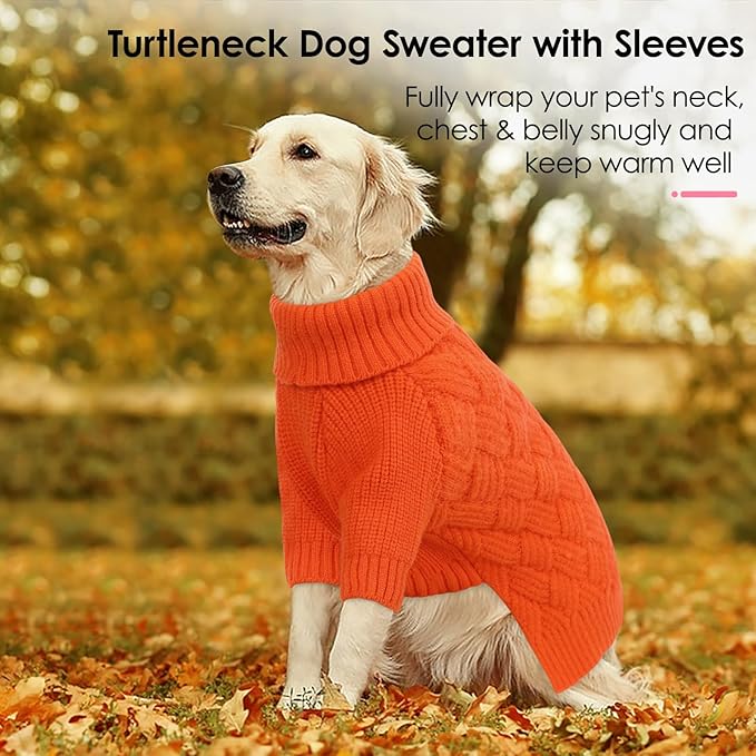 AOFITEE XL Dog Sweater, Dog Sweater Large Size Dogs, Large Dogs Sweaters for Female Male, Turtleneck Thick Warm Knitted Winter Fall Pet Sweatshirt, Solid Pet Halloween Costume (Orange, XLarge)