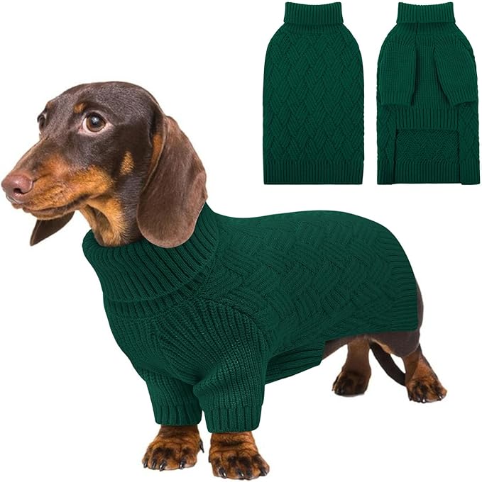 KOESON Small Dog Sweater Female and Male, Pullover Dog Sweater with Sleeves, Easy On Christmas Sweaters for Dachshund, Chihuahua, Pug, Yorkie, Warm Knitted Winter Apparel for Small Dogs, Green, S