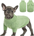 Queenmore Small Dog Pullover Sweater, Cold Weather Cable Knitwear, Classic Turtleneck Thick Warm Clothes for Chihuahua, Bulldog, Dachshund, Pug, Yorkie (Green, Small)