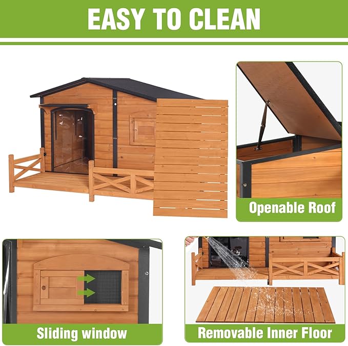 GUTINNEEN Extra Large Heated Dog House Insulated Dog Kennel Weatherproof Dog Shelter with Safe Heating Pad, Insulated Liner, Chew-Proof Metal Frame for Large Dog Breeds, 60.3" L x 50.3" D x 35.4" H