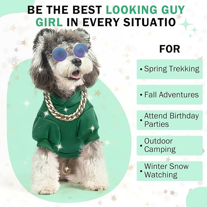SCENEREAL Dog Hoodie Sweaters for Small Medium Large Size Dogs, Fleece Dog Sweatshirt with Hat and Pocket,Soft Cold Winter All Weather Dog Clothes for S to XL Sized Dogs, Green S