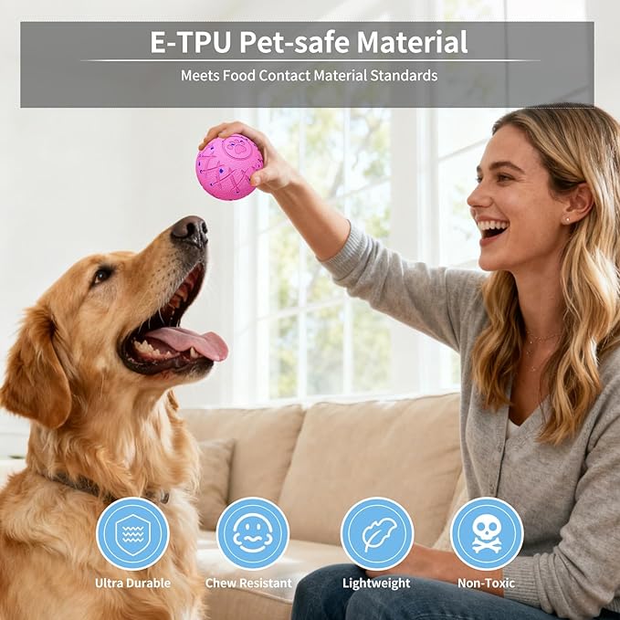 Interactive Dog Toys Dog Ball,Durable Motion Activated Automatic Rolling Toys for Medium/Large Dogs,Automatic Moving, Bouncing,and Rotating,E-TPU Material, IP54 Waterproof (Pink)