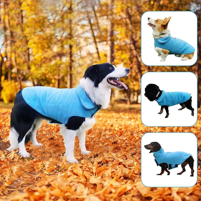 Fleece Dog Coat Pet Jacket Reflective for Cold Weather for Extra Large to Small Pets(Blue,M)