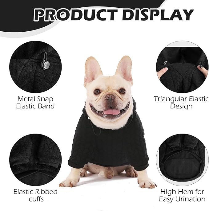 EXPAWLORER Textured Cable Knit Basic Dog Hoodie, Elevated Style Dog Sweater with Leash Hole and Pocket, Soft and Warm Pet Winter Coat, Cold Weather Clothes for Small Medium Large Dogs Cats,Black S