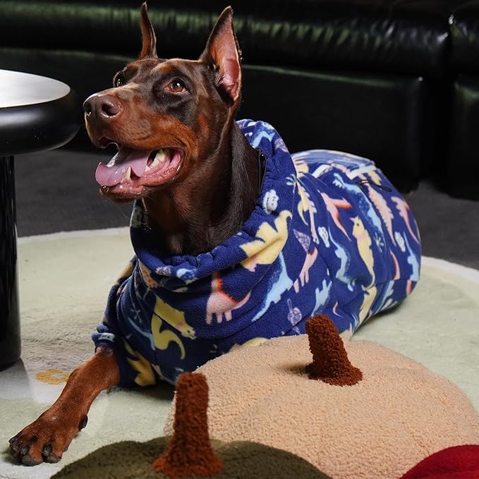ROZKITCH Dog Winter Coat Soft Dog Fleece Pajamas, Pet Windproof Warm Cold Weather Jacket Vest with Reflective Zipper, Jumpsuit Apparel Outfit Clothes for Medium Dog Dinosaur M