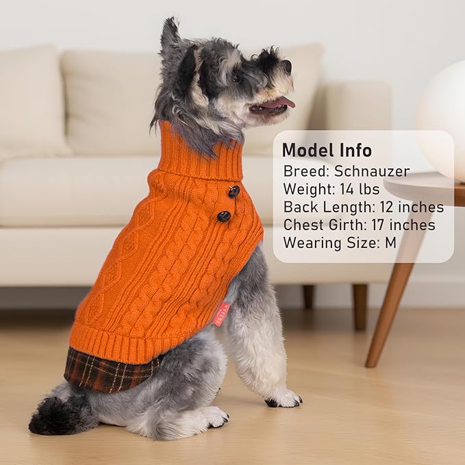 KYEESE Dog Sweater Stretchy Knitwear Cat Clothes with Gingham Patchwork Thick Pet Coat for Fall Winter Cold Weather Warm Turtleneck Medium Dogs Sweater Soft Pullover Dog Sweaters for Medium Dogs Girl