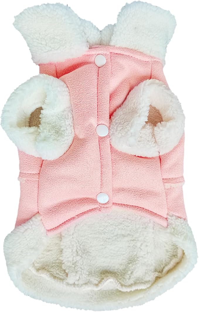 Jecikelon Bowtie Dog Cold Weather Coat Fleece Lining Warm Pet Puppy Turtleneck Dogs Winter Coats for Small Dogs Jacket with D-Ring Leash (X-Small, Pink)