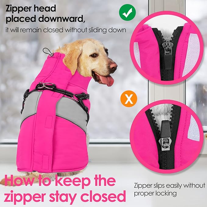 AOFITEE Small Dog Coat, Dog Winter Coat with Harness Built in, Warm Dogs Jacket with Zipper & Polar Fleece Collar, Waterproof Pet Snow Jacket Snowsuit for Schnauzer, Chihuahua Yorkshire, S