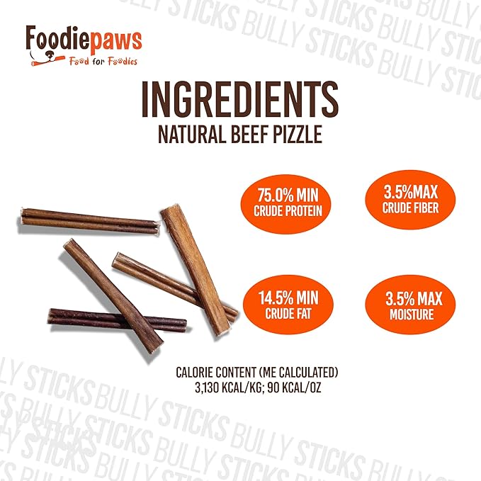 FOODIEPAWS 4 Inch Bully Sticks for Dogs, 1 lb Bulk Pack | All Natural Grass-Fed Beef Pizzle | Rawhide-Free, Odor-Free & Fully Digestible Chews | Dental Treats for Puppies & Small Dogs