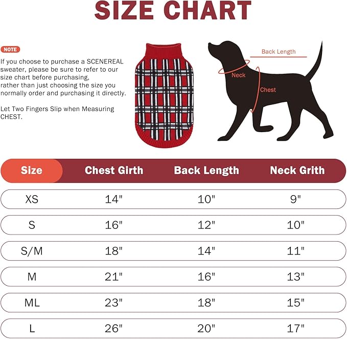 SCENEREAL Turtleneck Dog Sweater for Small Medium Large Dogs Girls Boys, Christmas Plaid Pullover Puppy Sweatershirt, Dogs Cold Weather Outfit Clothes, Ideal Gift for Pet in New Year, Red Plaid M