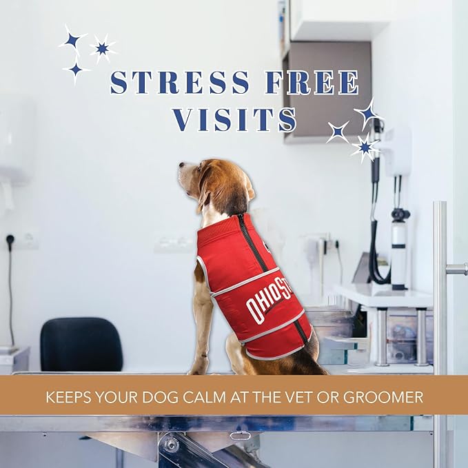 NCAA Ohio State Buckeyes Dog Anxiety Shirt Calming Soothing Vest, for Dogs Cats with Anxiety, Fears, Fireworks, Loud Noises, Dark, Lonely Keeps Dogs Calm Feeling Safe, Relaxing Jacket X-Small