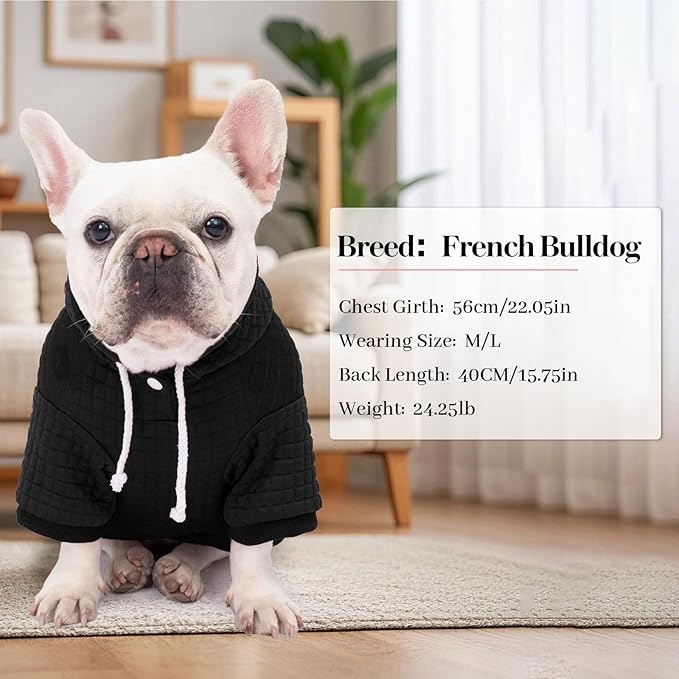 2 Pack Dog Hoodie Sweaters for Small Medium Dogs Warm Dog Clothes for Large Dogs Soft Waffle-Like Laminated Sweatshirt Bulldog (Black+Grey, XL (Back: 23.5",Chest: 32.5", Neck: 21"))