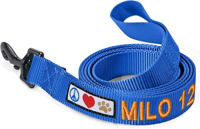 Pawtitas Personalized Dog Leash with Your Pet Name & Phone Number - Custom Engraved Name, 6 ft Long, Blue, Small Puppy Leash
