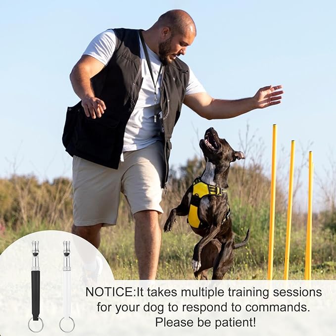 2 Pack Dog Whistle to Stop Barking Neighbors Dog, Professional Adjustable Ultrasonic Silent Dog Whistle for Dog Training Whistle for Recall or Scare Dogs Away with Lanyard (Black & White)