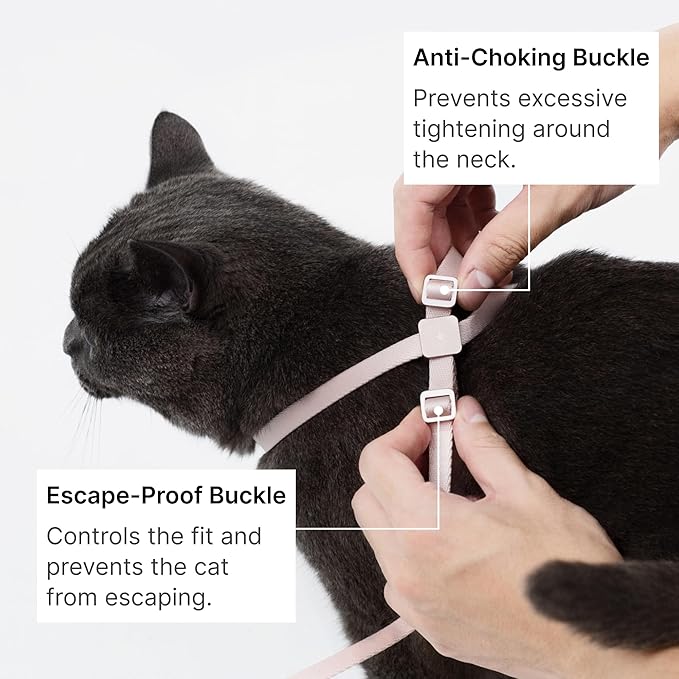 Cat Harness and Leash Set, Lightweight Escape Proof Cat Harness Leash with Padded Handle, Adjustable Cat Leash and Harness for Kitten Small Large Cats Walking Training (Blush Pink, L)