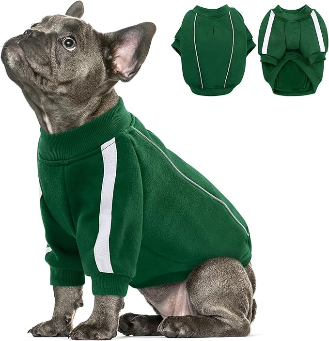 Queenmore Small Christmas Dog Sweater, Cozy Fleece Dog Sweatshirt, Warm Winter Fleece Jacket for Small, Medium & Large Dogs with Leash Hole/Reflective Stripes Green