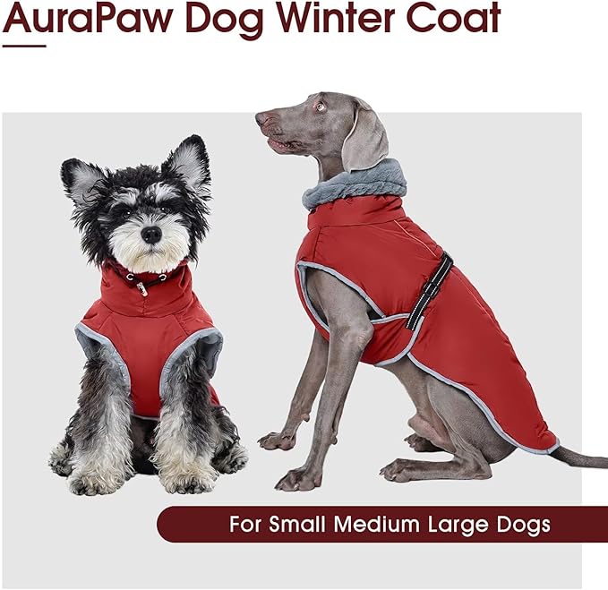 Warm Waterproof Dog Coat,Size M Dogs Jacket Pet Winter Coat for Cold Weather with Thicken Furry Collar,Reflective Puppy Winter Jacket Warm Fleece Lining for Medium Dogs,Red,M