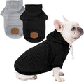 2 Pack Dog Hoodie Sweaters for Small Medium Dogs Warm Dog Clothes for Large Dogs Soft Waffle-Like Laminated Sweatshirt Bulldog (Black+Grey, L (Back: 19",Chest: 28", Neck: 17.5"))