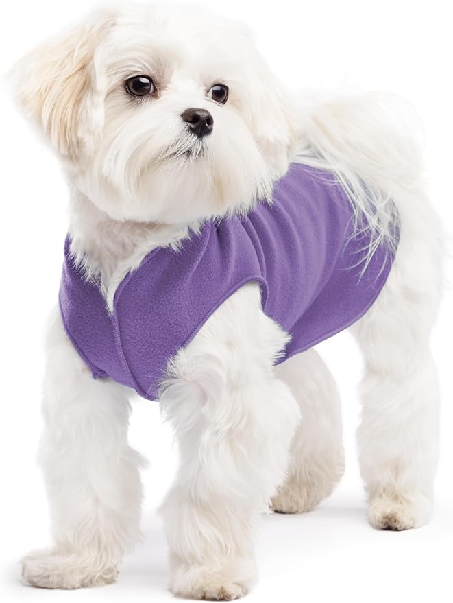 Goldpaw Stretchy Fleece Jacket for Small Dogs - Super Soft, Warm Dog Sweater - Pet Sweater Vest for Fall and Winter - Canine Clothes Made in The USA - Machine Washable - Lavender - Size 8