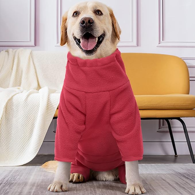 ROZKITCH Fleece Dog Jacket, Pet Windproof Warm Cold Weather Jacket Vest Cozy Jumpsuit Apparel Outfit Clothes for Large Giant Dog Walking Hiking Sleep Red 3XL