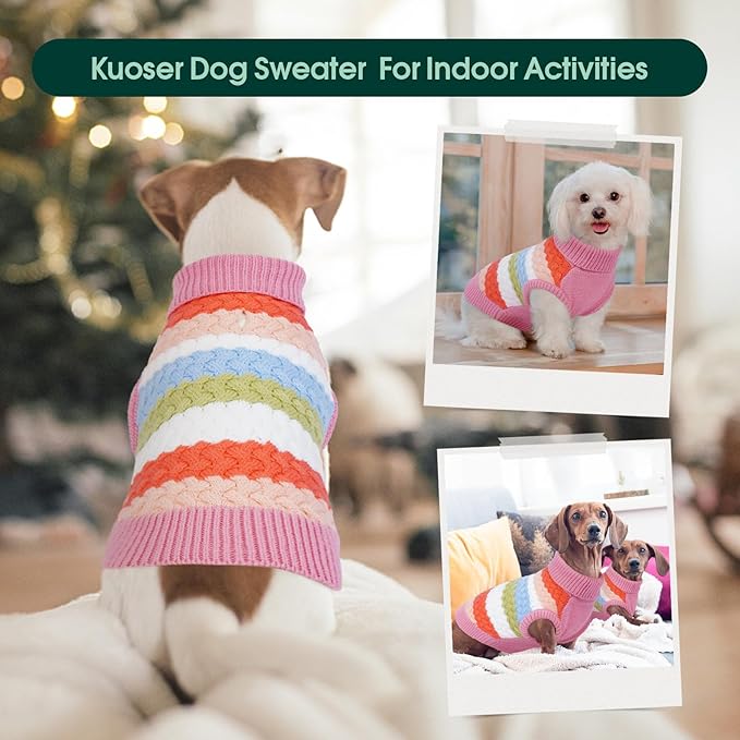 Kuoser Dog Sweater, XL Dog Sweaters for Large Dogs Pet Cable Knitted Pullover Warm Clothes, Turtleneck Classic Knitwear Soft Thick Puppy Xmas Holiday Outfit Cold Weather Thermal Wear, Pink XL