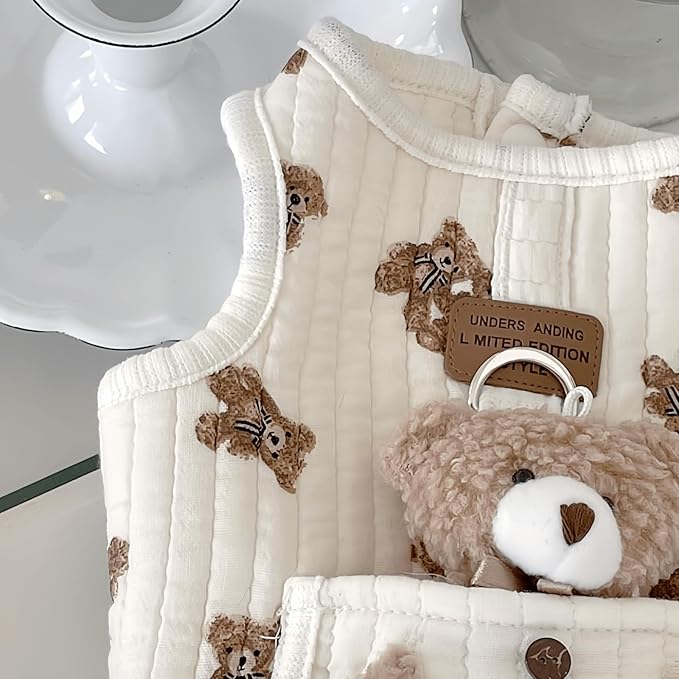 Cute Pet Apparel Plush Bear Pattern Cartoon Dog Clothes All Season Sleeveless Puppy Kitten Pullover Soft Skin-Friendly (White2, S (2.2-4.4lbs))