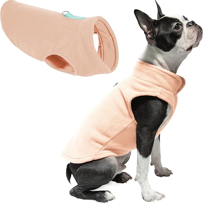 Gooby Fleece Vest Dog Sweater - Peach, Small - Warm Pullover Fleece Dog Jacket with O-Ring Leash for Small to Medium Dogs