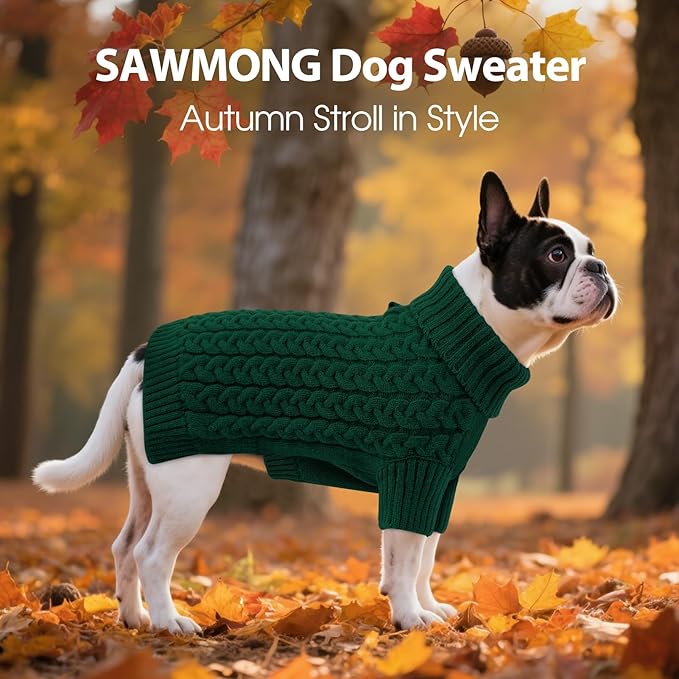 SAWMONG Dog Sweater, Dog Sweaters for Large Dogs Girls Boys, Pullover Turtleneck Knitted Doggy Sweatshirt, Cold Weather Pet Clothes（Green, X-Large