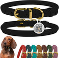BronzeDog Rolled Leather Dog Collar with QR ID Tag, Adjustable Soft Round Collars for Small Medium Large Dogs Puppy (11" - 14 1/2" Neck Size, Black Night)