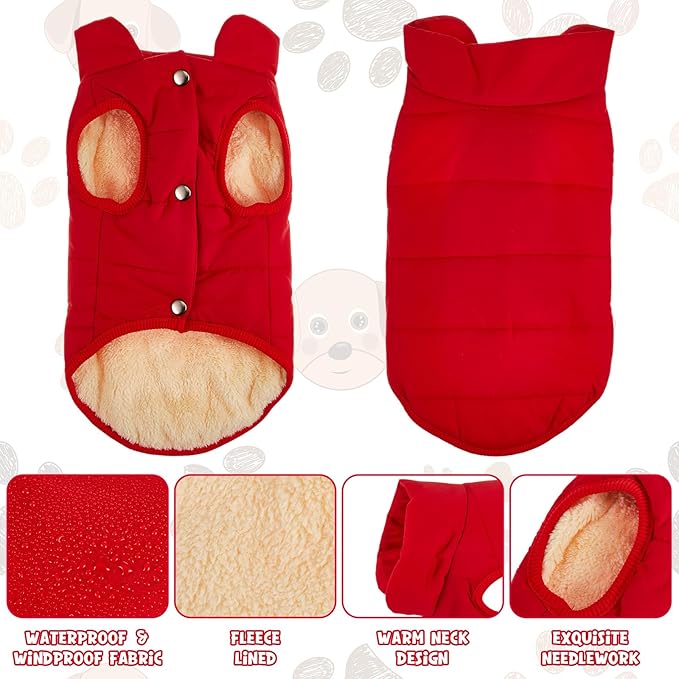 Syhood 2 Pieces Dog Jacket 2 Layers Fleece Lined Dog Jacket Warm Soft Windproof Small Pet Coat for Winter Cold Weather(L,Red, Pink)