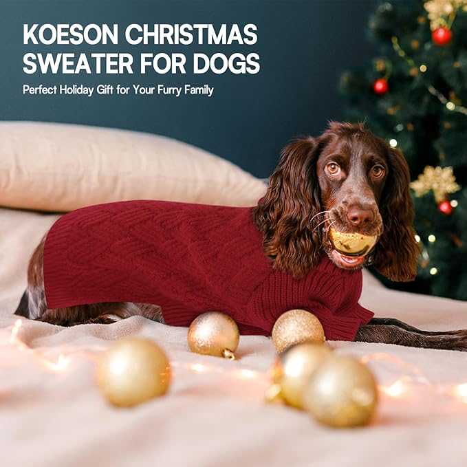 KOESON Dog Sweaters, Warm Medium Dog Sweater Girl and Boy, Turtleneck Christmas Sweaters for Medium Size Dogs, Easy On Pet Xmas Sweaters with Sleeves for Beagle, Dachshund, Boston Terrier, Red, M