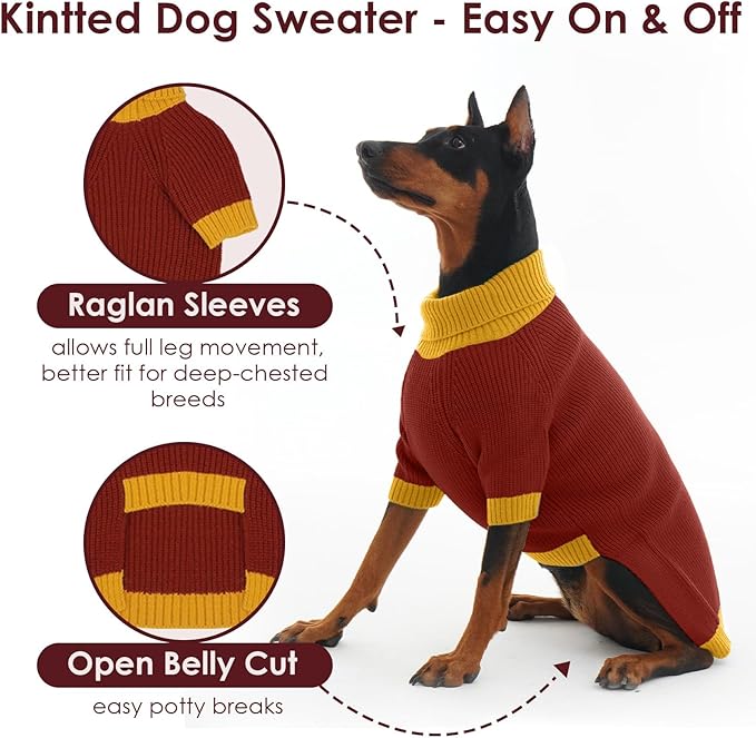 XXL Dog Sweater with Leash Hole, Stretchy Turtleneck Sweaters for Dogs Large Girl Boy, Cold Weather Fleece Pullover Fall Winter, Warm Christmas Clothes for Pitbulls, Labrador, Burgundy 2XL