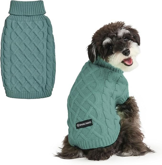 Spark Paws Knit Dog Sweater – Ultra Soft Warm Winter Dog Sweater for Small, Medium & Large Dogs – Stretch Fit Pet Sweater for French Bulldog, Pitbull, Girl & Boy Dogs Jacket, (Pine Green, S)
