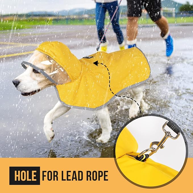 SlowTon Dog Raincoat, Adjustable Dog Rain Jacket Clear Hooded Double Layer, Waterproof Poncho with Reflective Strip Straps and Storage Pocket for Small Medium Large Dogs(M)