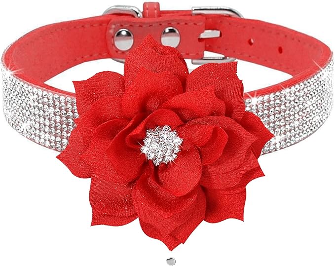 Serijoars Small Dog Collar with Rhinestone Crystal Diamond Colorful Bling Girl Puppy Cat Collars (M, Red6)