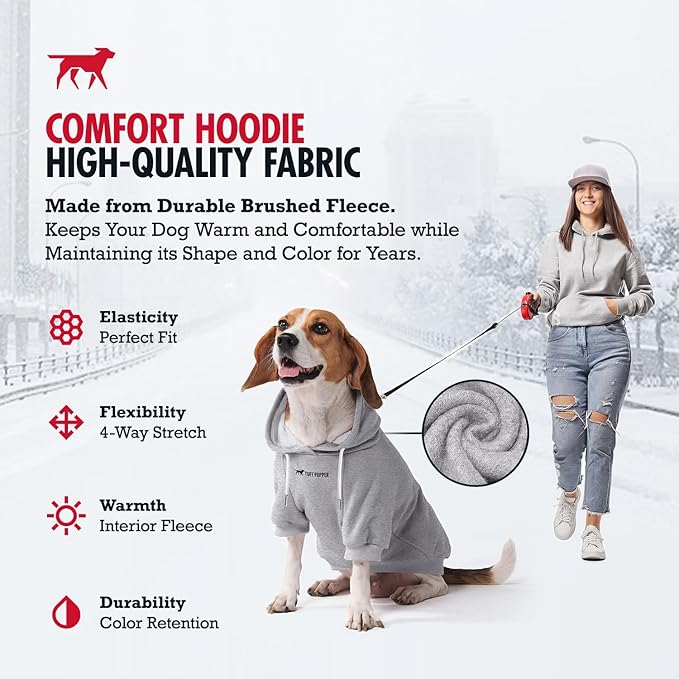 Tuff Pupper Dog Hoodie | Premium Quality 100% Organic Cotton | Ultra Soft Interior for Superior Comfort | Elastic Cuffs & Drawstring for Warmth | Stretch Fit Suitable for All Breeds (Gray, S)