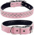 Rhinestones Dog Collar, Adjustable Sparkly Crystal Studded Genuine Leather Pet Dog Collar for Small and Medium Dogs (S, Pink)