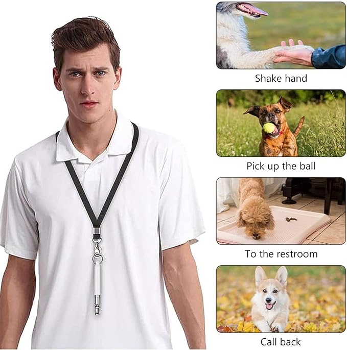 2 Pack Dog Whistle, Dog Whistle to Stop Barking Neighbors Dog, Adjustable Ultrasonic Silent Dog Training Whistles(Black and White with Lanyard)