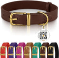 BRONZEDOG Leather Dog Collar with QR ID Tag Basic Pet Collars for Small Mini Dogs Cats Puppies (7-9 Inch (Pack of 1), Dark Brown & Gold Buckle)