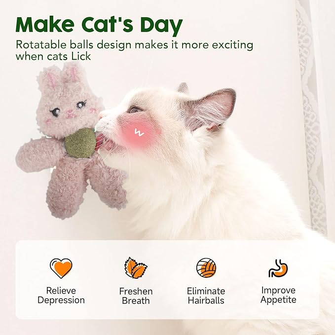 Cat Toys with Catnip Kitten Chew Bite Supplies Boredom Relief Fluffy Kitty Teeth Cleaning Chewing Cat Lovers Interactive Plush Gift (Tiger&Frog)