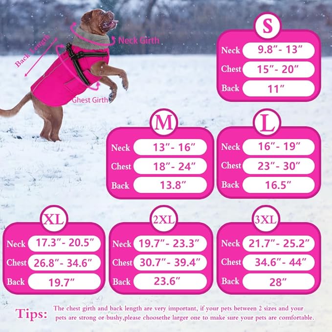 Doglay 2 in 1 Dog Coat with Harness Built-in, Waterproof Dog Winter Jacket with Pocket & Poop Bags, Reflective Adjustable Pet Winter Coat for Small, Medium, Large Dogs