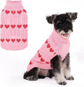 KOOLTAIL Cable Knit Dog Sweater Turtleneck, Cold Weather Pullover Classic Knitwear, Snowflake Pattern Thick Warm Winter Pet Clothes,Dog Christmas Sweater for Small Medium Large Dogs,Pink Heart SM