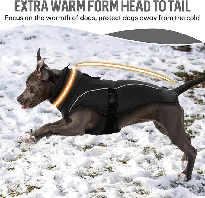 DENTRUN Small Dog Winter Warm Coat - Windproof Cozy Jacket, Thick Fleece Vest with Adjustable Belt, Water Repellent, Reflective Dog Sweater for Yorkie Dachshund Wear, Black, S