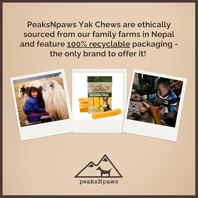 peaksNpaws Himalayan Yak Chews, High Protein Dog Treat for Aggressive Chewers, Natural, Long Lasting, Lactose Free Chew Stick for Pet Under 35 lbs, 20 Medium Treats, 100% Eco-Friendly Packaging