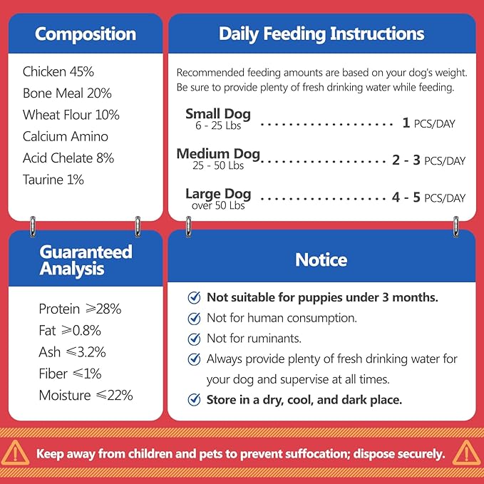 Dog Treats Chicken-Wrapped Calcium Bone Chew, Rich in Taurine, Suitable for Small, Medium, Large Dogs. Clean Teeth Freshen Breath. Use Training Reward Each Pack Contains 10.58 Ounces.
