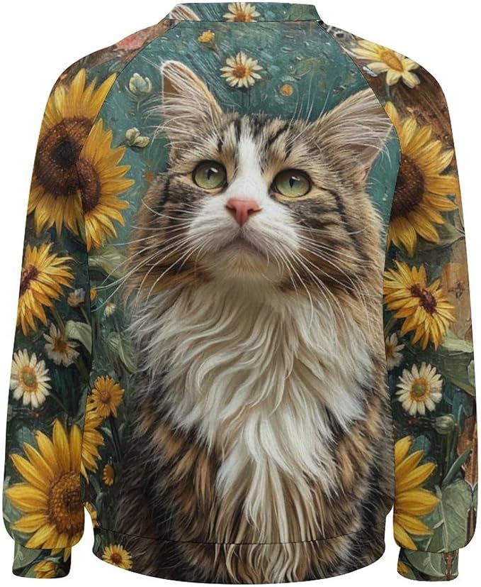 Long Sleeve Shirts for Women Cat Oil Painting Shirt 3D Graphic Sweatshirts Fall Pullover Crewneck Vintage Boho Tops