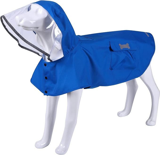 Waterproof Dog Raincoat, Adjustable Reflective Lightweight Pet Rain Clothes with Poncho Hood (X-Large, Blue)