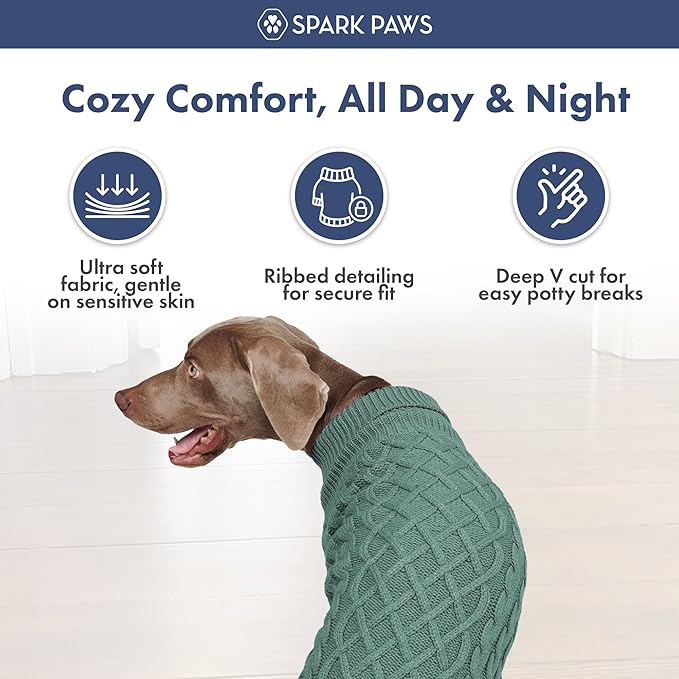 Spark Paws Knit Dog Sweater – Ultra Soft Warm Winter Dog Sweater for Small, Medium & Large Dogs – Stretch Fit Pet Sweater for French Bulldog, Pitbull, Girl & Boy Dogs Jacket, (Pine Green, 4XL)